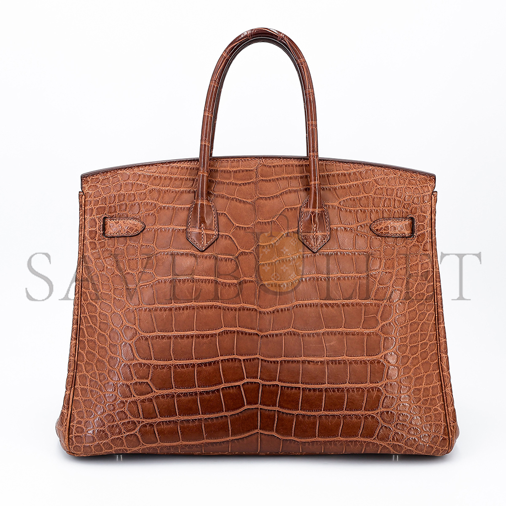 HERMÈS MASTER BIRKIN 35 CROCODILE LEATHER GOLDEN BROWN GOLD BUCKLE H041367CK02 (35*28*18cm)